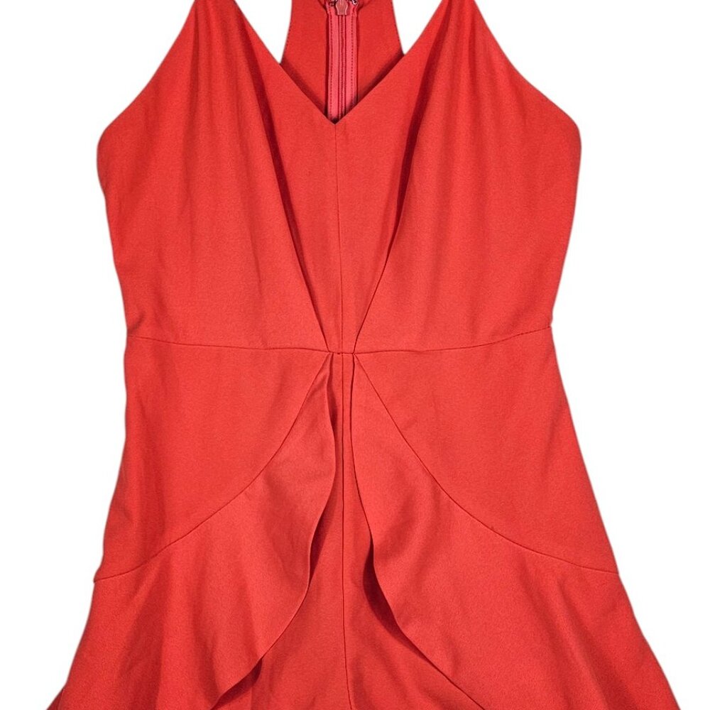 🛍️ Coral Red Ruffle Romper - Women's Small